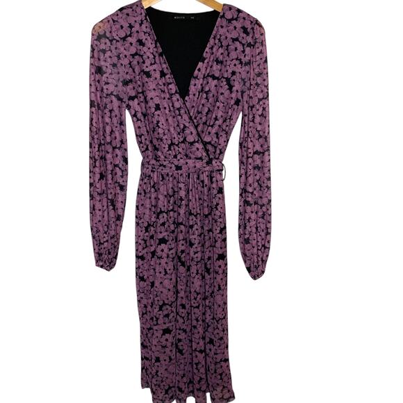 Mohito Dress Women's XXS Purple Midi Length Waist Tie Floral Fairy Office Wrap - Picture 1 of 6
